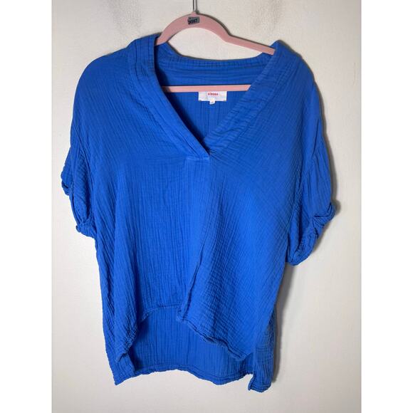 Xirena Blue Cap Sleeve V-Neck Cotton Gauze Shirt Sz XS - Picture 1 of 2